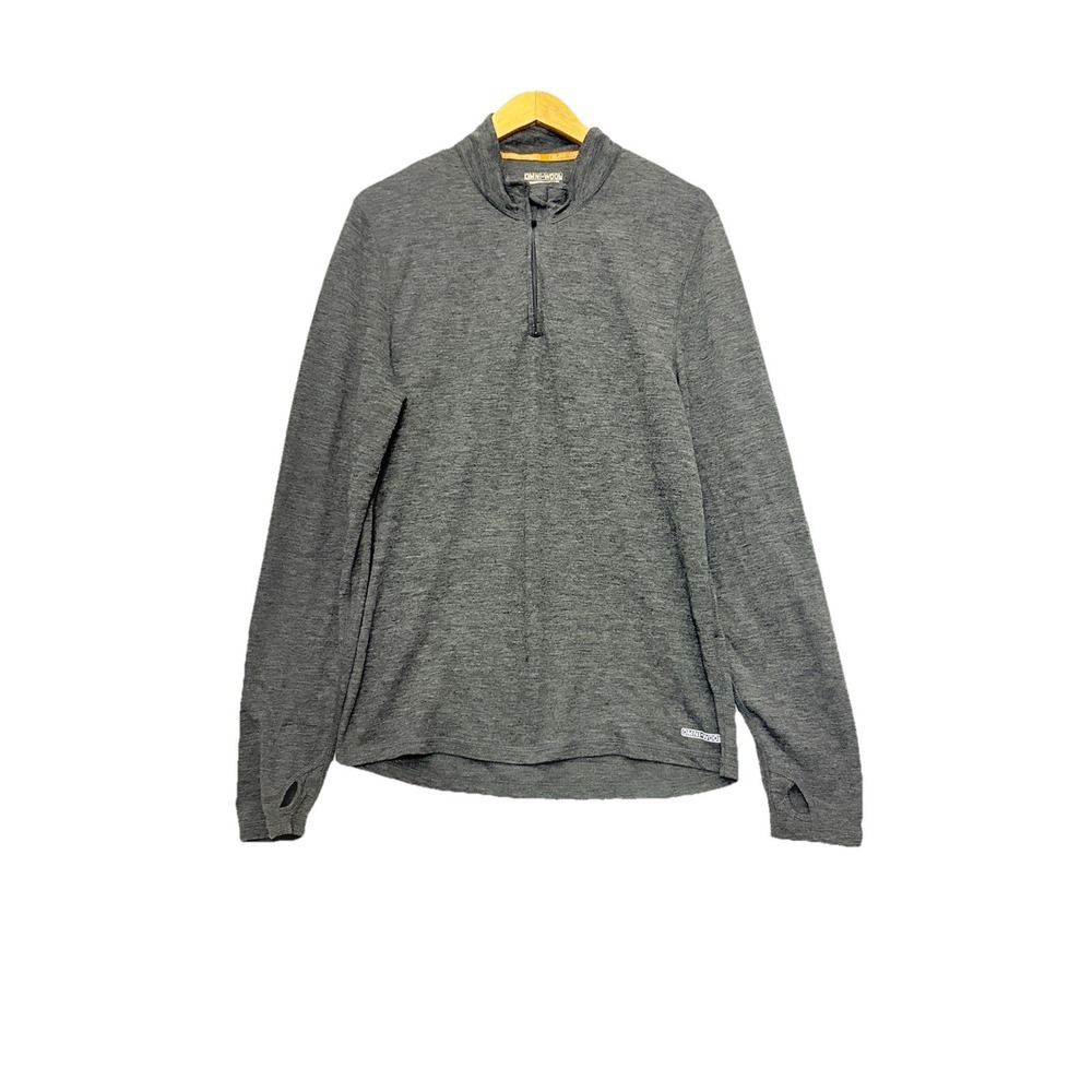 Omni Wool 1/4 Zip Pullover‎ Mens XL Gray Base Layer Long Sleeve Thumb Holes